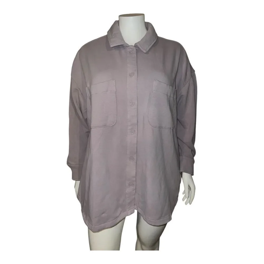 Athleta Plus Size Retroplush Shirt Jacket Tinsel Purple 3X NWOT - Picture 4 of 9